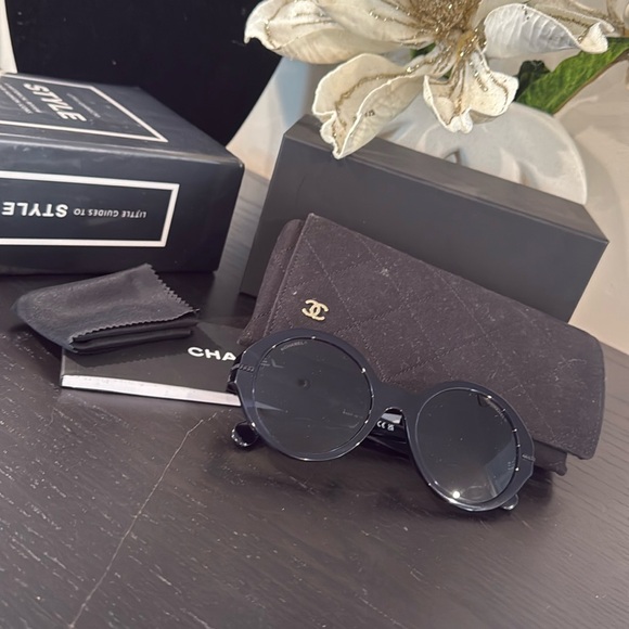 Chanel 5511-A 503/S4 Dark Blue Round Asian Fit 52-20-140mm Sunglasses - Picture 3 of 7